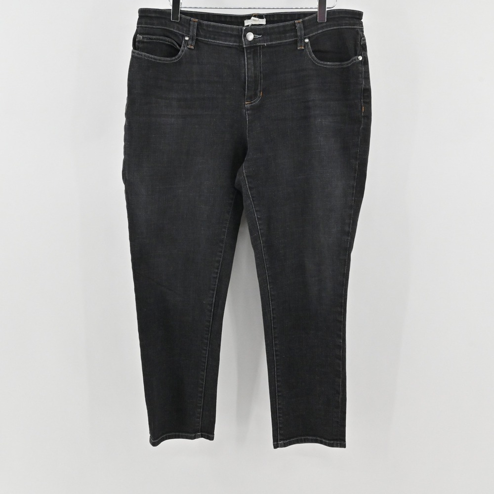 Eileen Fisher Straight Leg Jeans Womens Size 16P Black Organic Cotton Denim